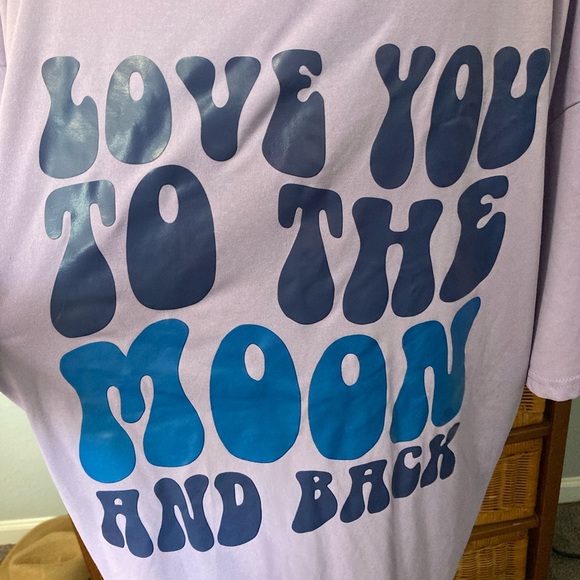 Shein purple graphic, short sleeve T-shirt ” Love you to the moon and back.” - Picture 5 of 9